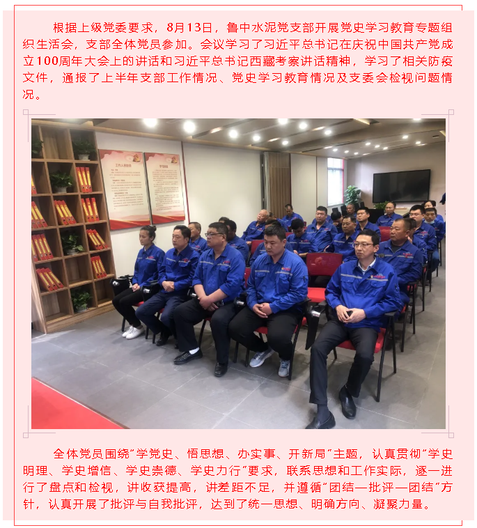 魯中水泥黨支部開展黨史學習教育專題組織生活會16