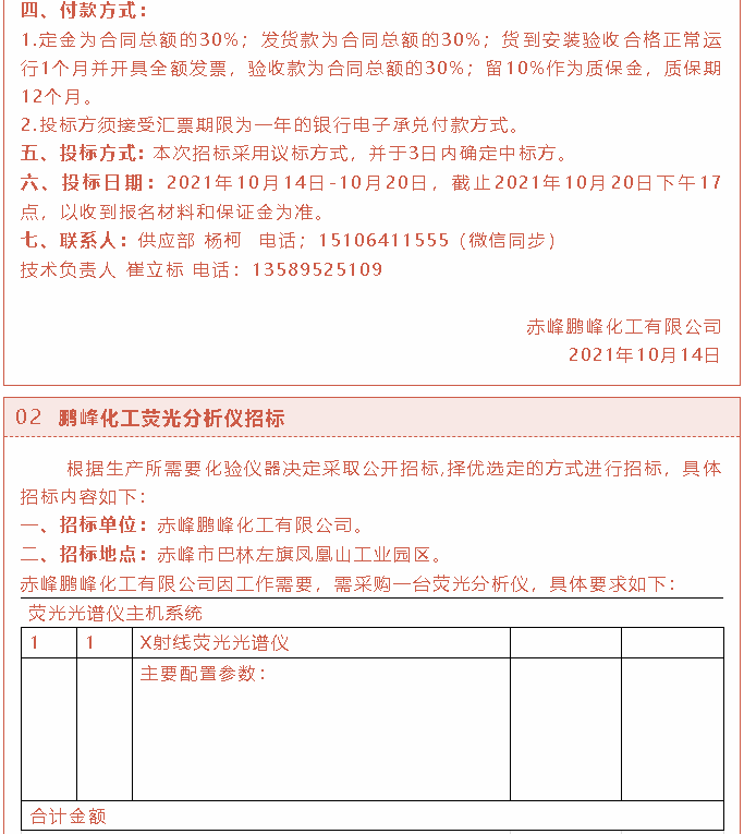 【招標公告】鵬峰化工2t燃煤鍋爐、熒光分析儀、螢石粉招標37