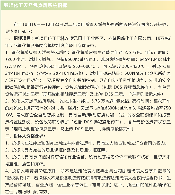 【招標(biāo)公告】鵬峰化工流化床、天然氣熱風(fēng)系統(tǒng)、石墨大氣冷凝器招標(biāo)42